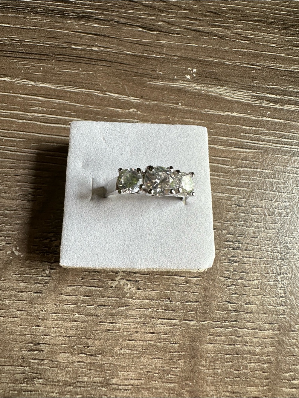 Classic Three-Stone Silver Ring with Clear Stones - White